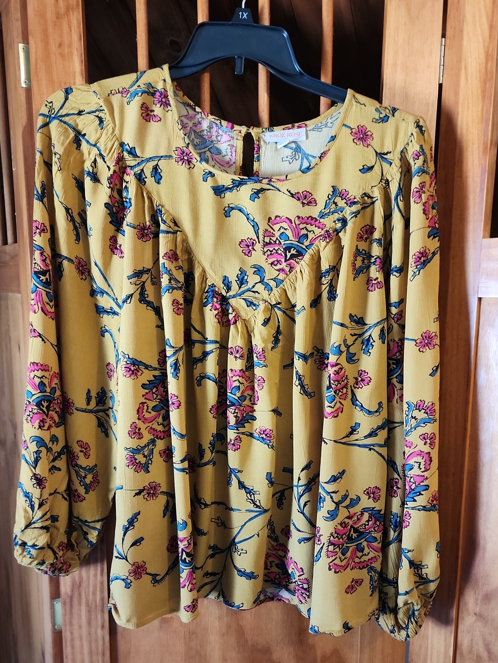 Knox Rose Yellow Floral Top with Pink and Blue Accents